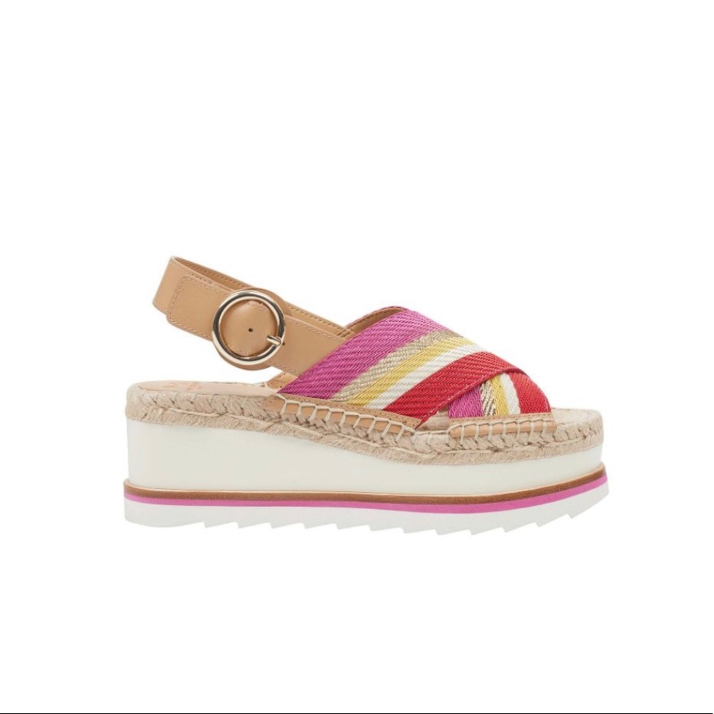colorful Marc Fisher sling back platform sandals
